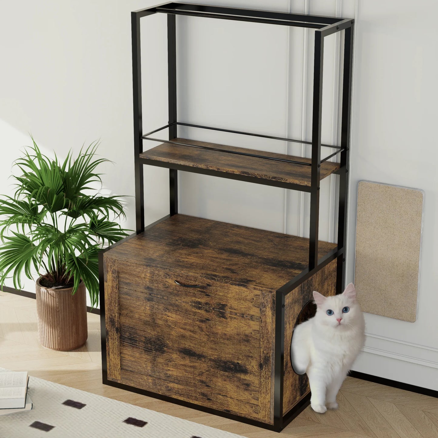 Litter Box Enclosure with Storage Shelves