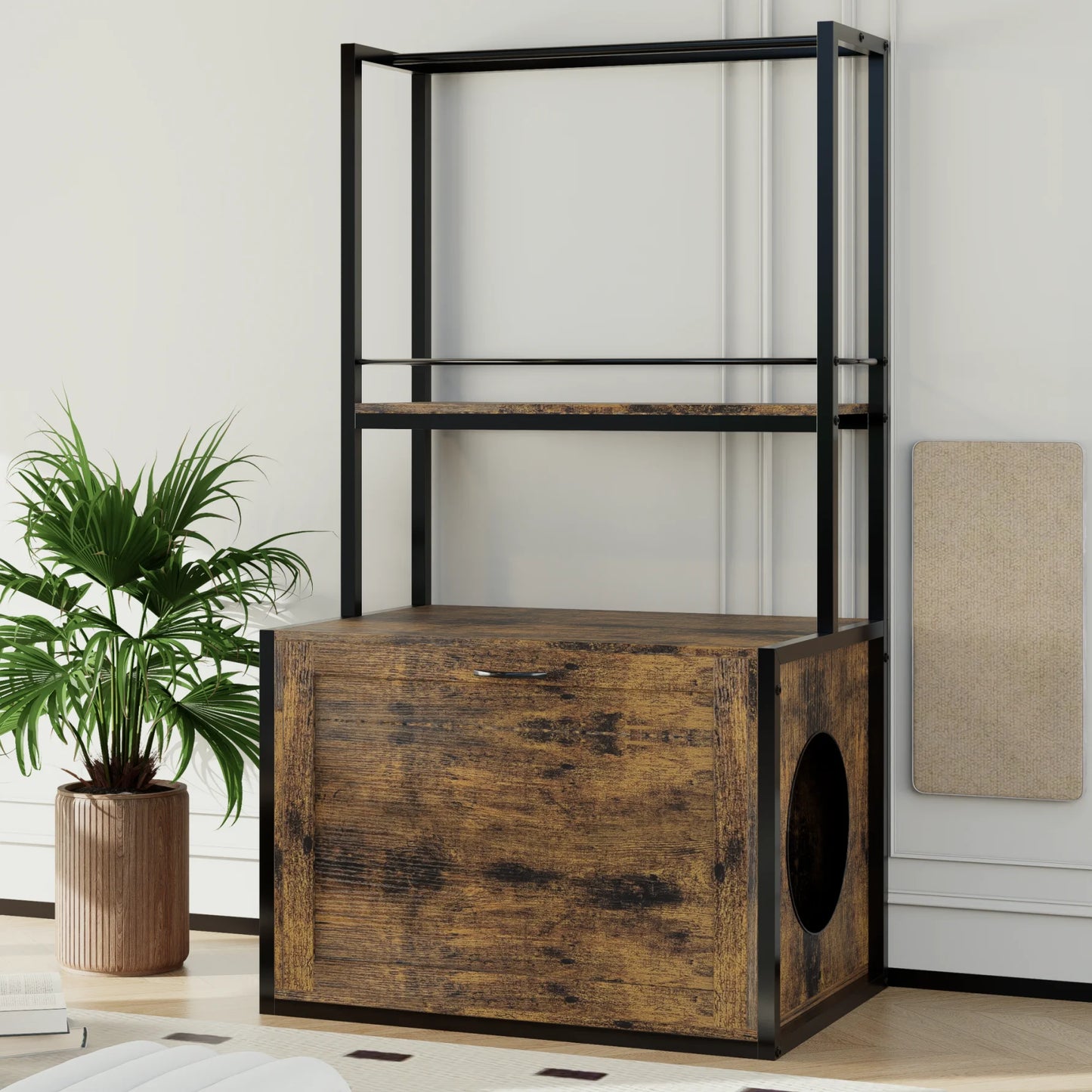 Litter Box Enclosure with Storage Shelves
