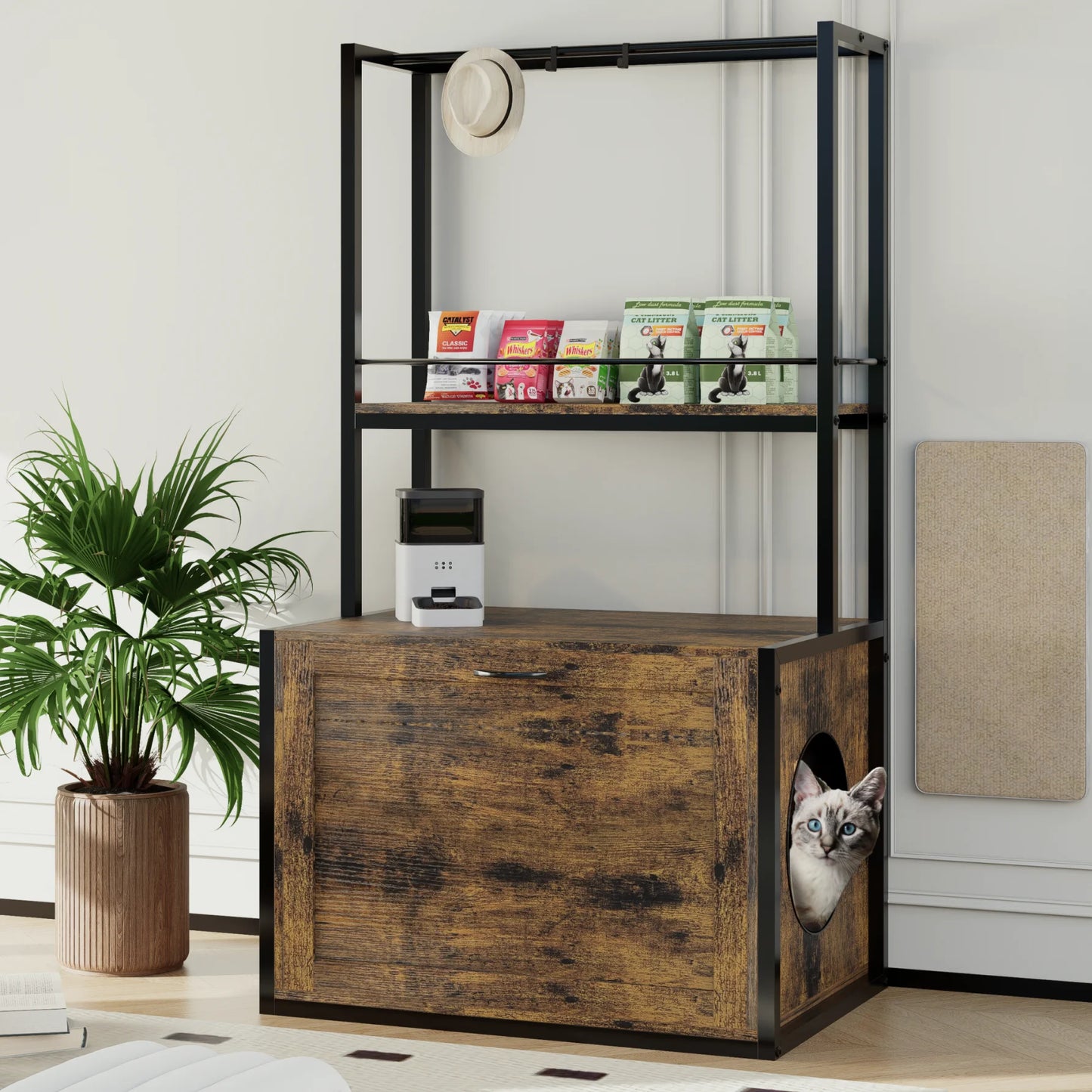 Litter Box Enclosure with Storage Shelves