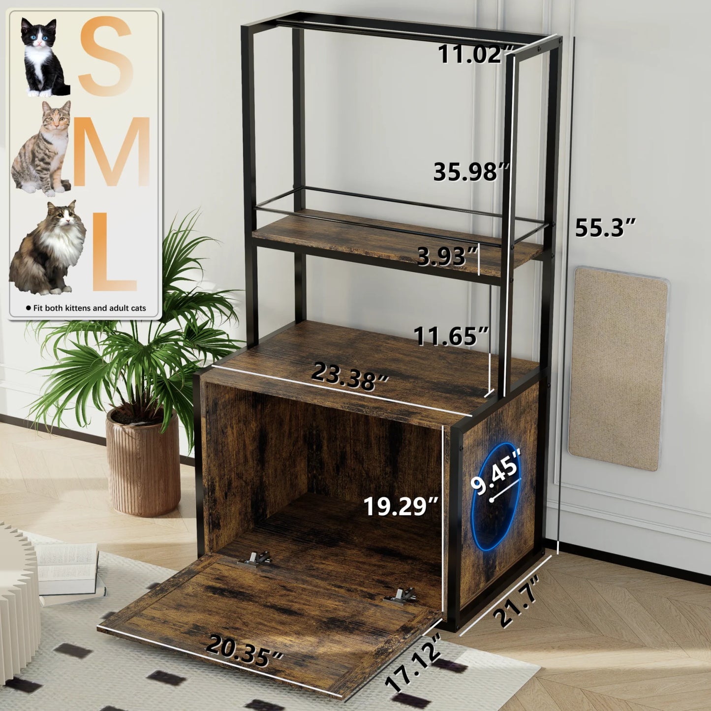 Litter Box Enclosure with Storage Shelves