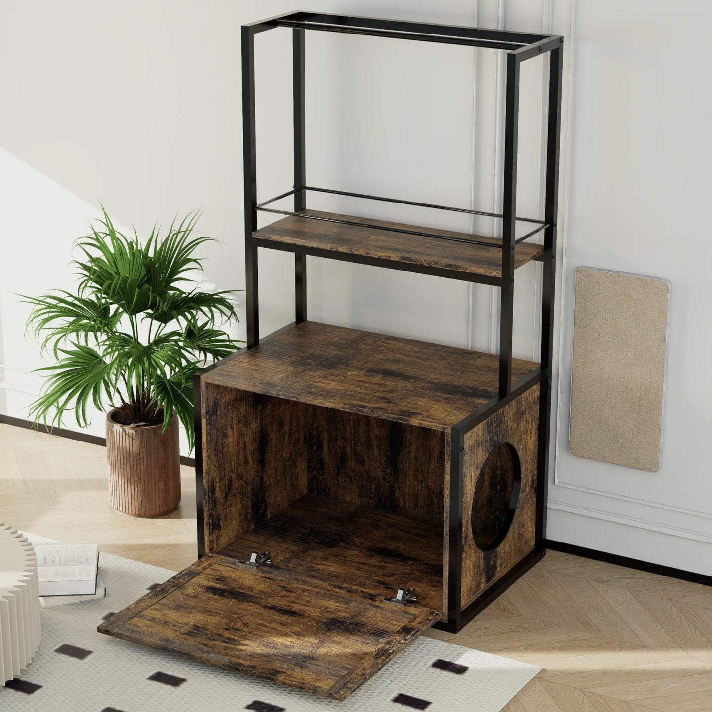 Litter Box Enclosure with Storage Shelves