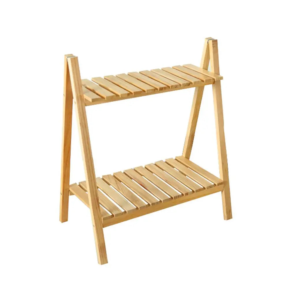 Wooden Floor Plant Stand 2-Tier Foldable