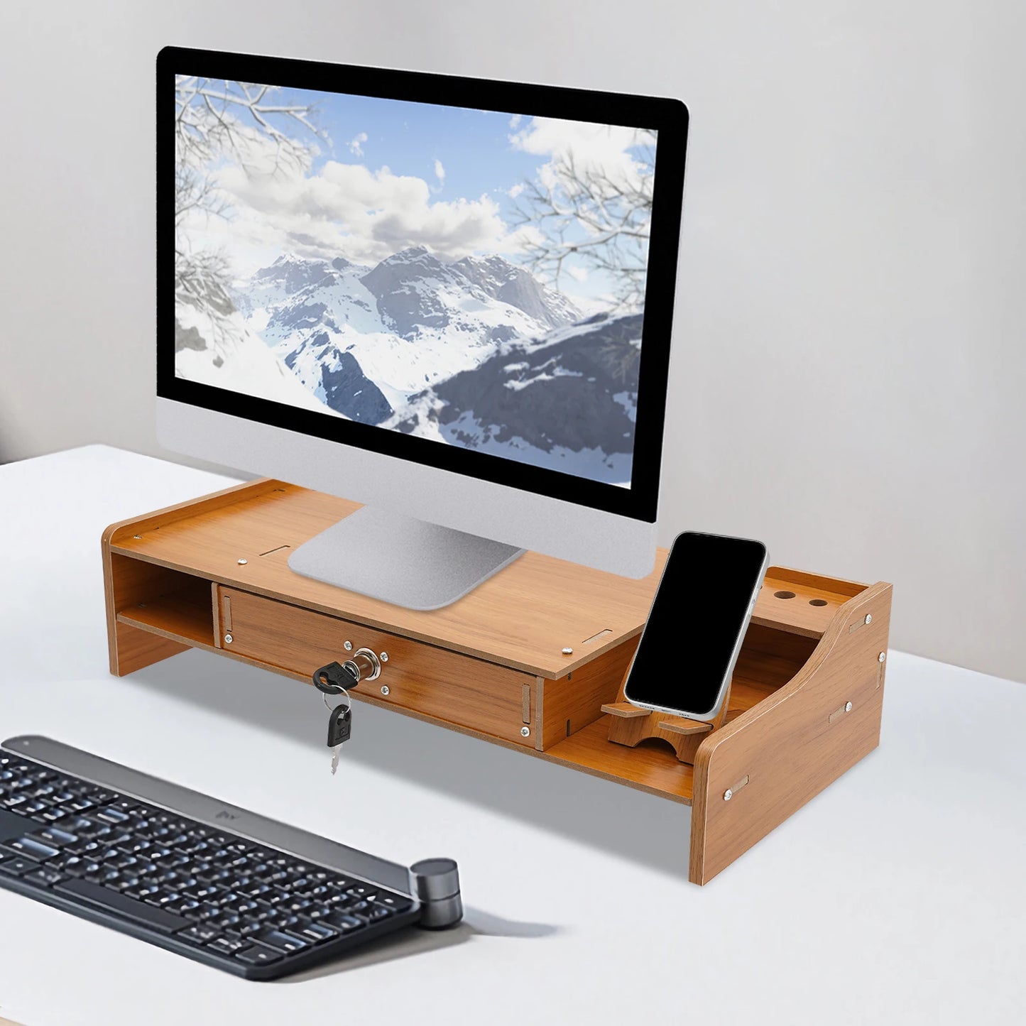 Wooden Desk Organizer Laptop Computer Monitor Stand