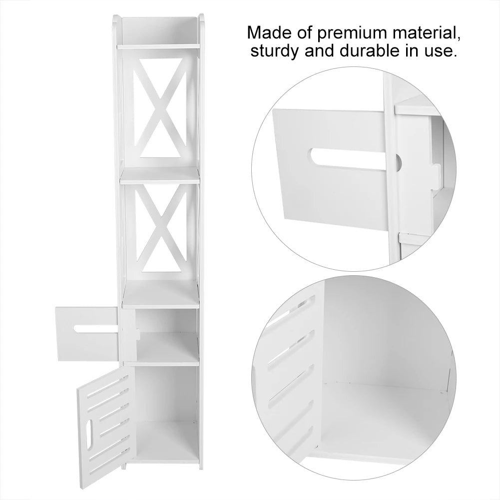 White Wooden Bathroom Cabinet Shelf