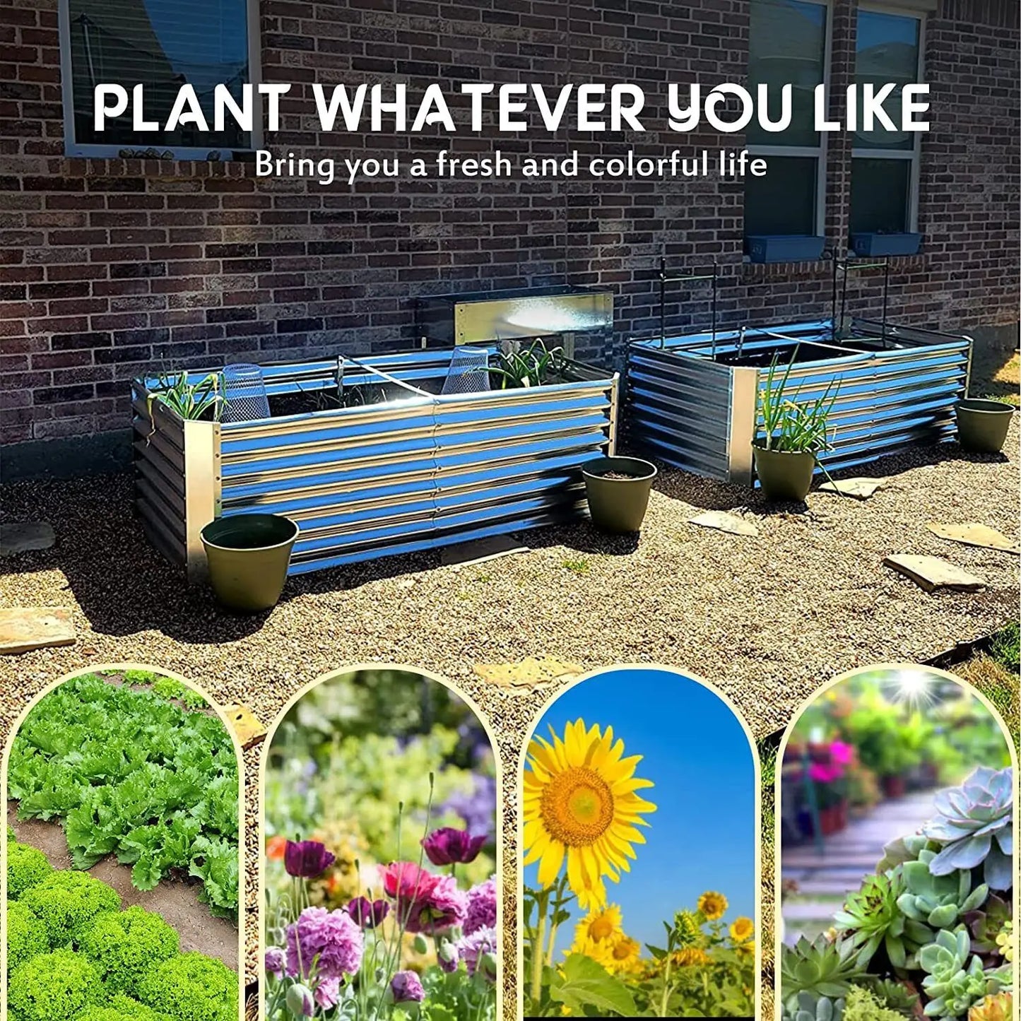 8x4x2ft Galvanized Garden Raised Bed Outdoor Planter Box