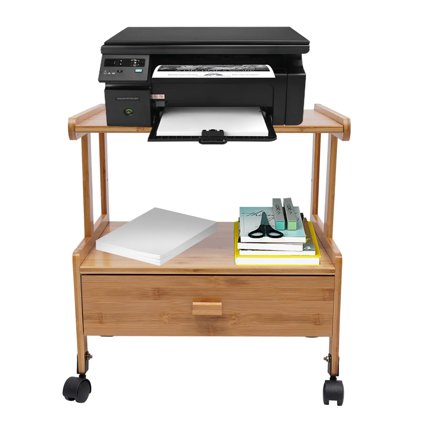 2-Tier Wood Printer Stand with Wheels