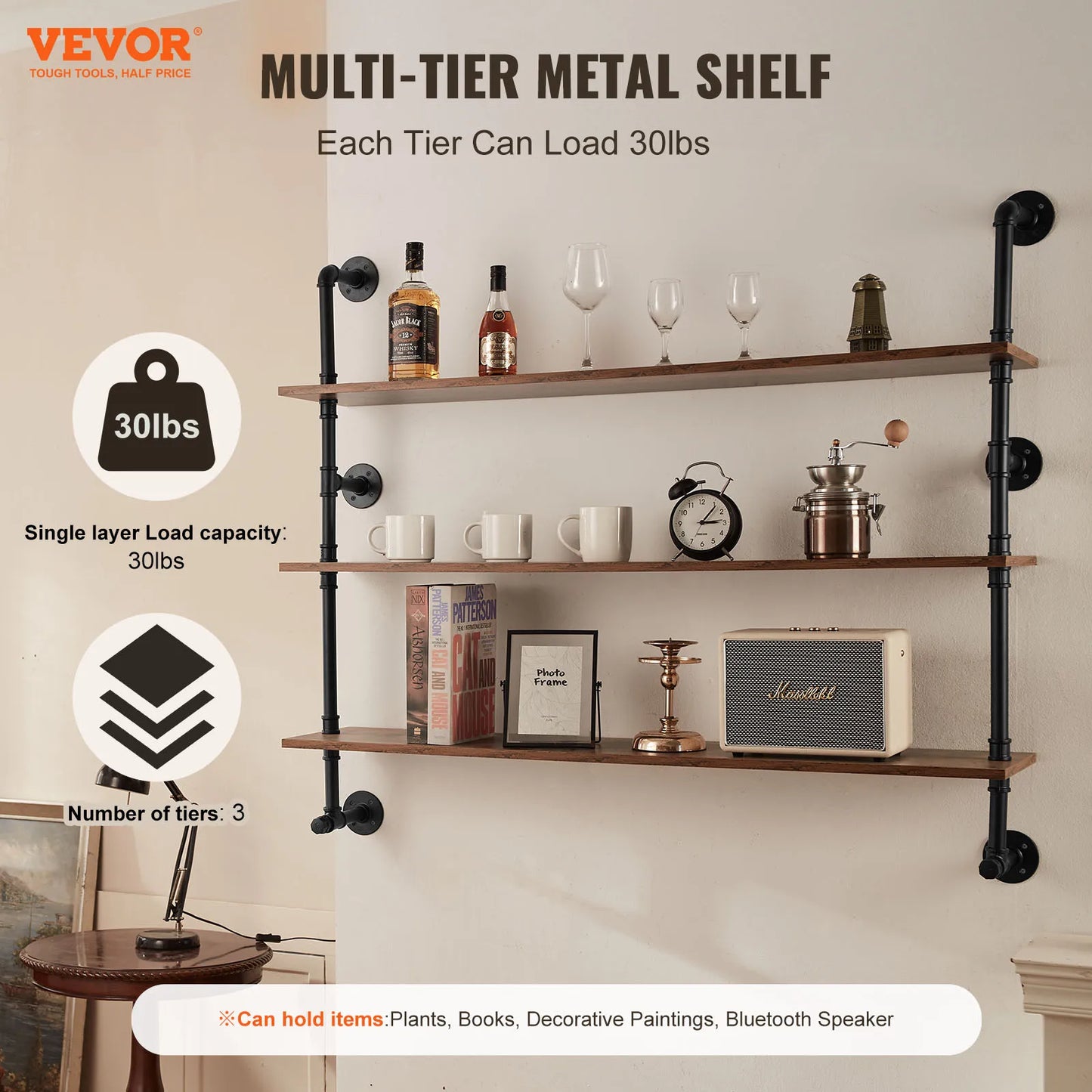 Industrial Pipe Wood Shelves