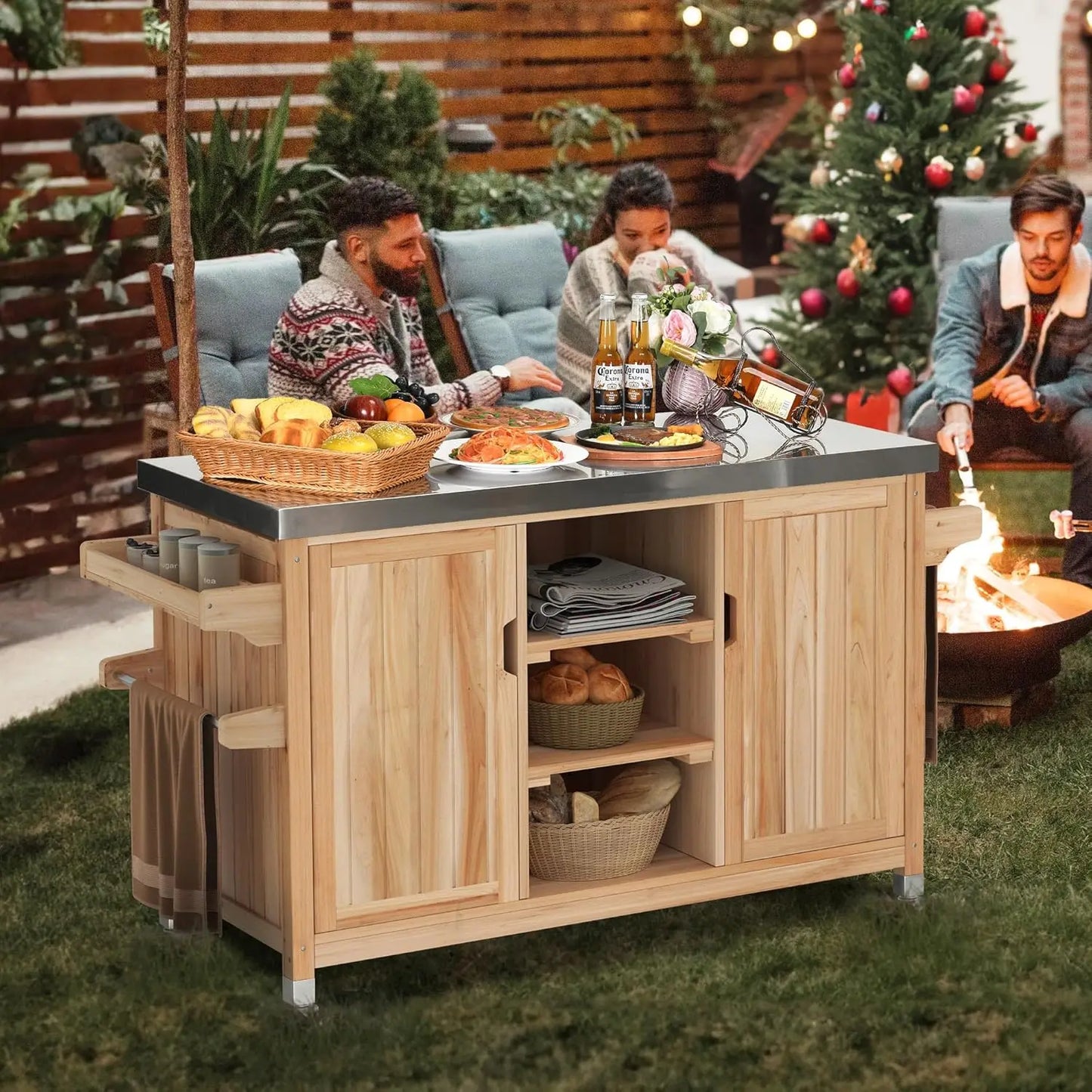 XL Solid Wood Outdoor Table and Storage Cabinet