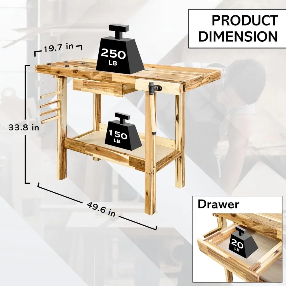 48-Inch Acacia Hardwood Workbench with Drawer