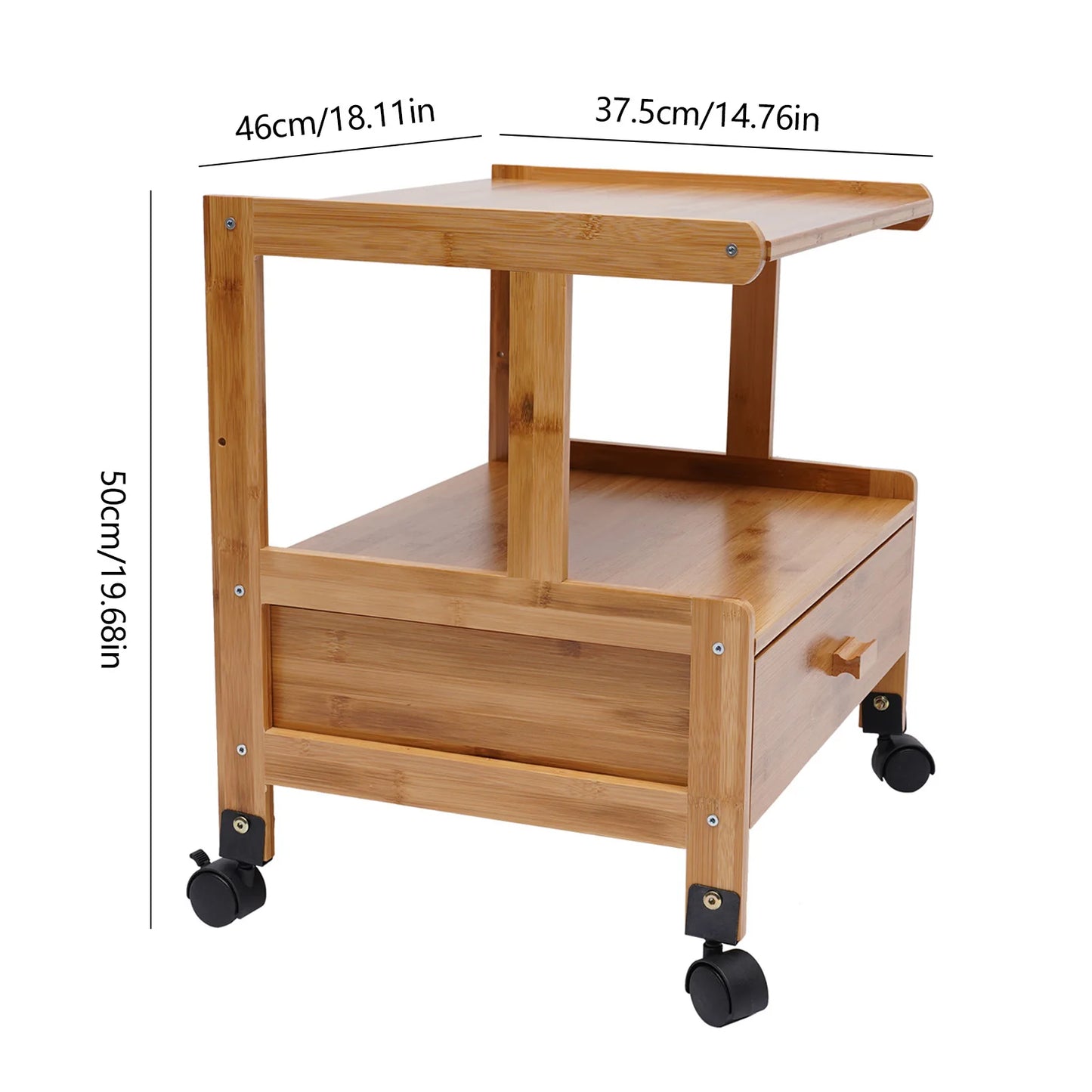 2-Tier Wood Printer Stand with Wheels