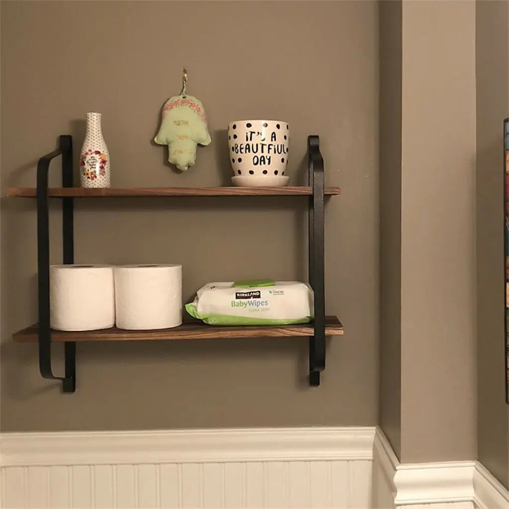 2-Tier Wooden Floating Wall Shelf