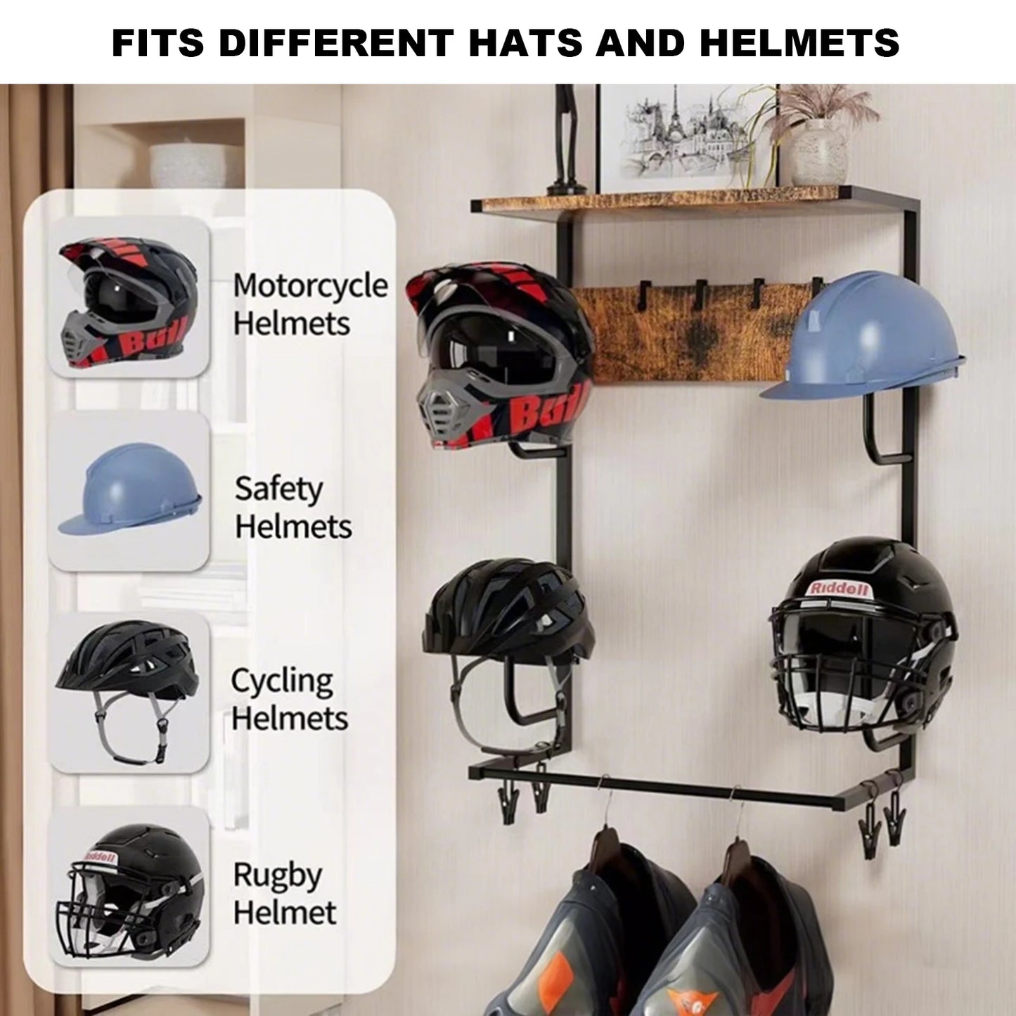 Wooden Motorcycle Helmet Rack