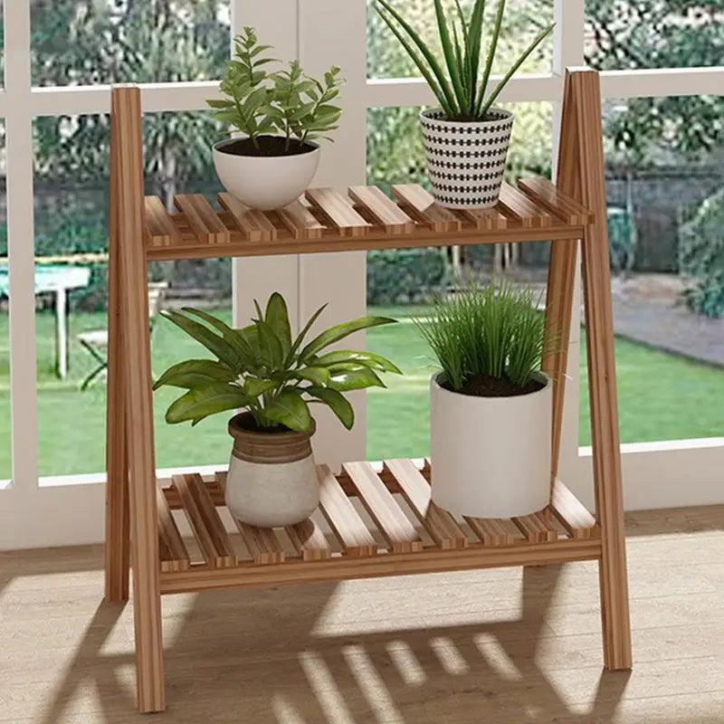 Wooden Floor Plant Stand 2-Tier Foldable
