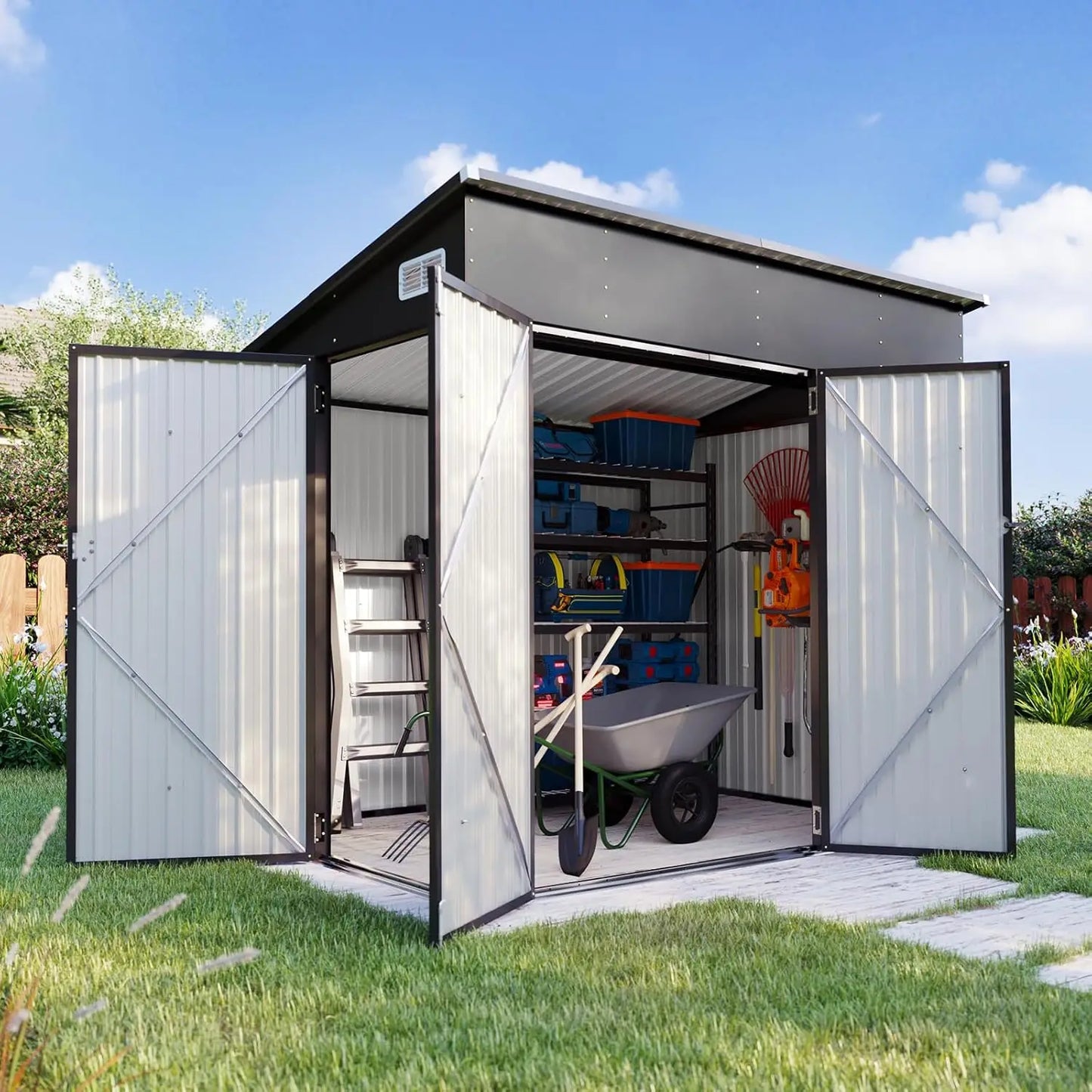 Outdoor Metal Storage Shed Triple Lockable Door