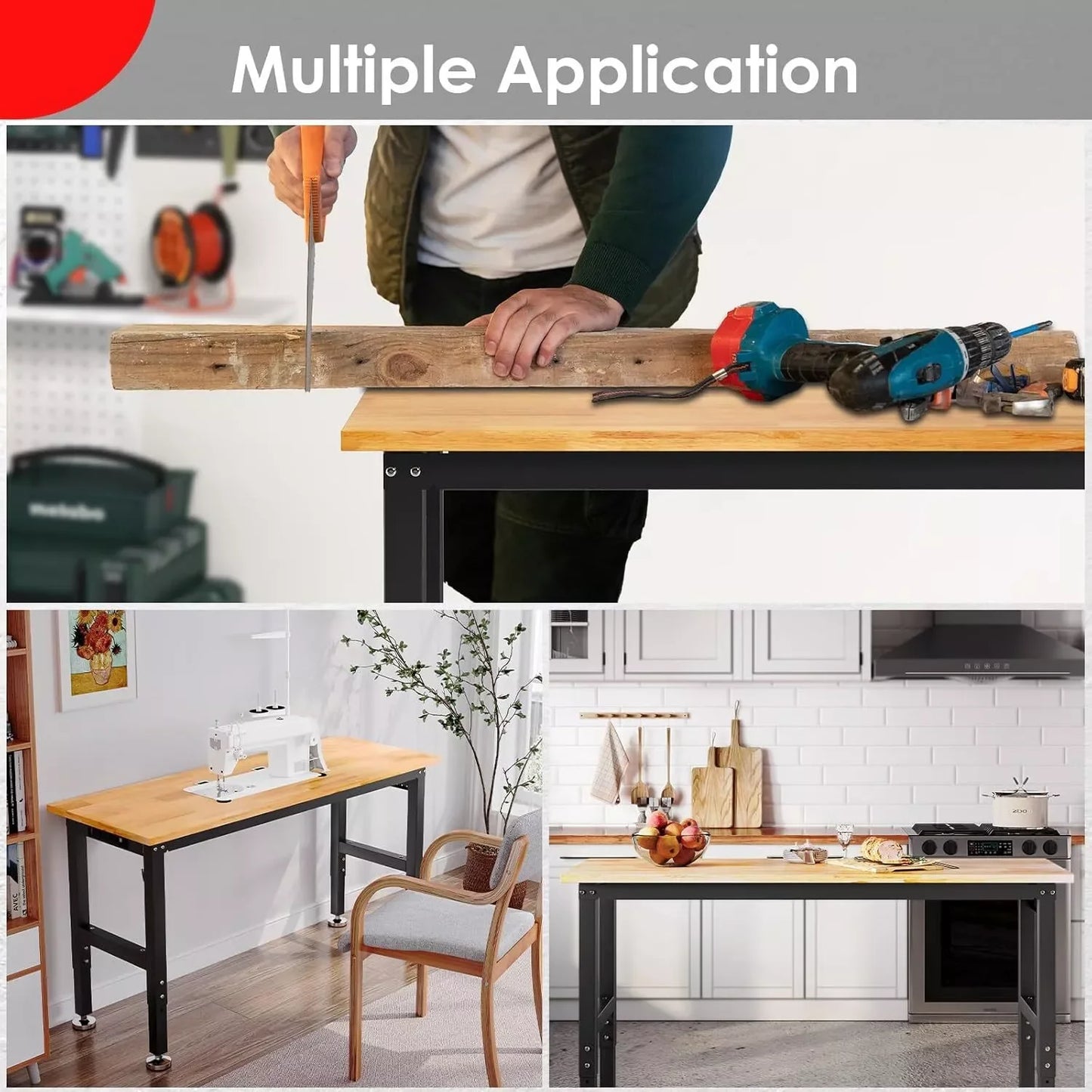 Adjustable Work Bench w/ Power Outlet & Pegboard