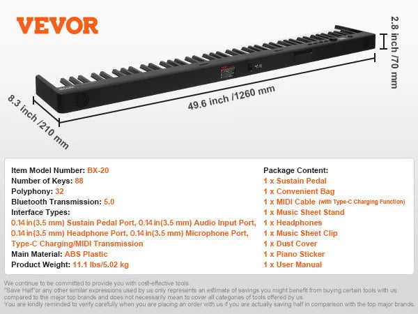 61 or 88 Key Folding Keyboard Piano