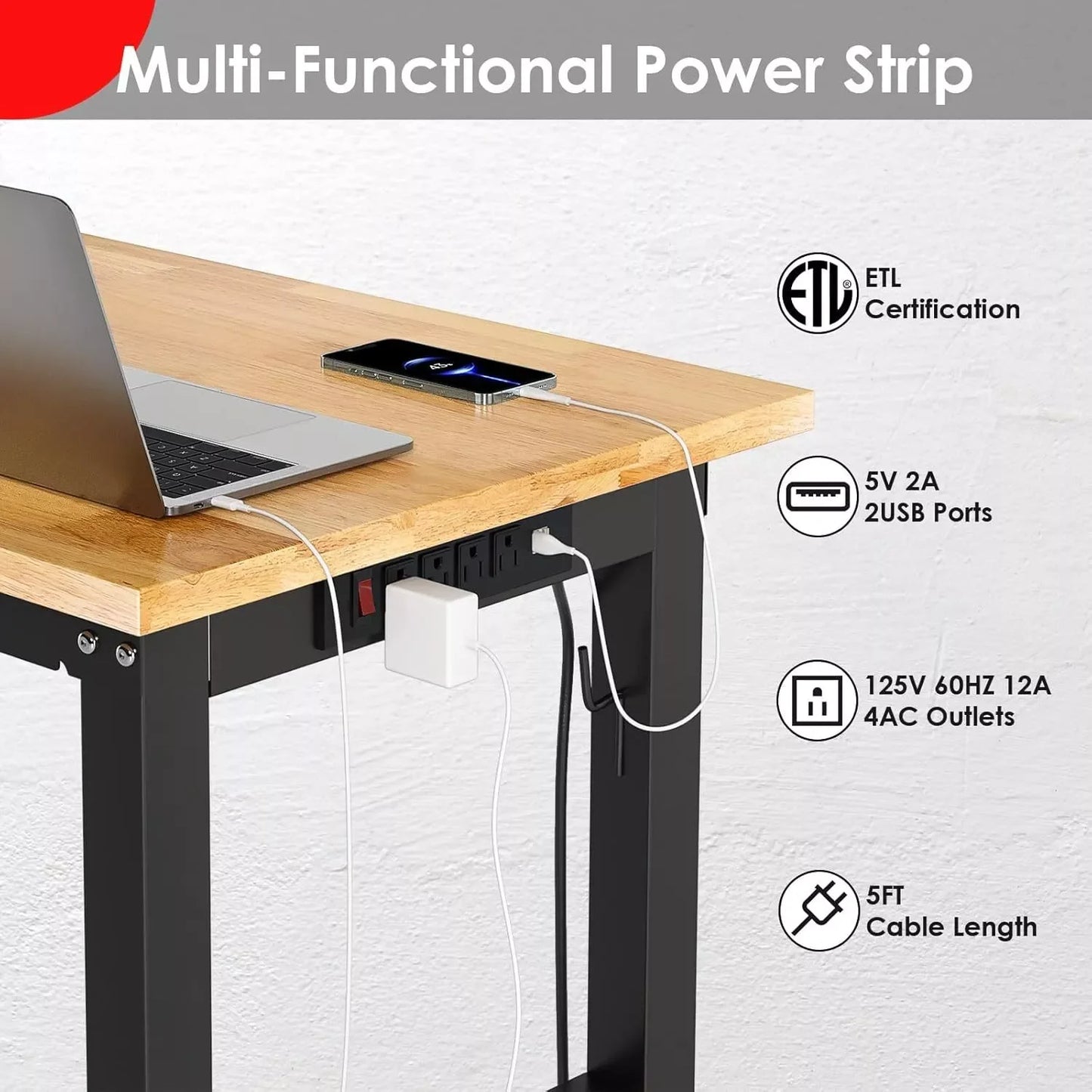 Adjustable Work Bench w/ Power Outlet & Pegboard