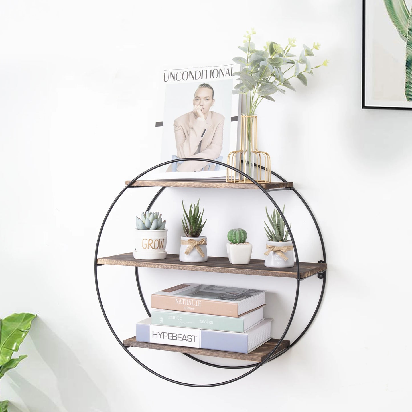 3-Tier Wooden Round Wall Hanging Shelf