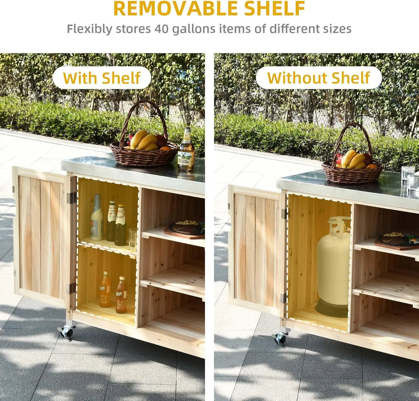 XL Solid Wood Outdoor Table and Storage Cabinet
