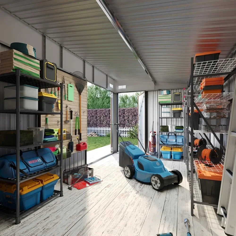 Outdoor Metal Storage Shed Triple Lockable Door