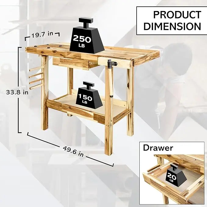 Acacia Hardwood Workbench with Drawer