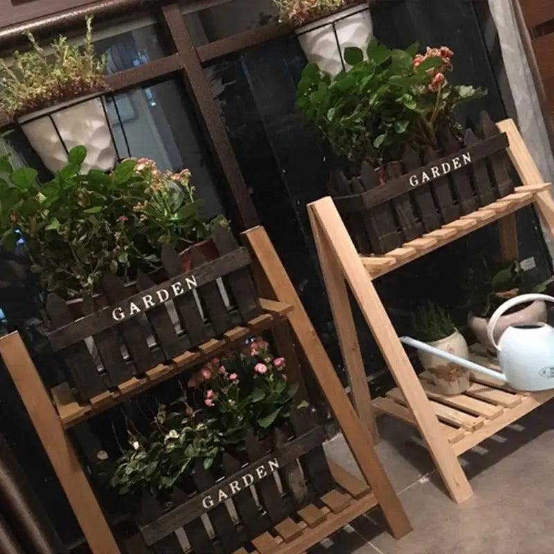 Wooden Floor Plant Stand 2-Tier Foldable