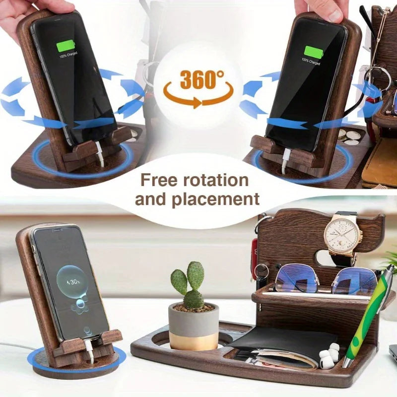 Elegant Wooden Phone Holder & Organizer