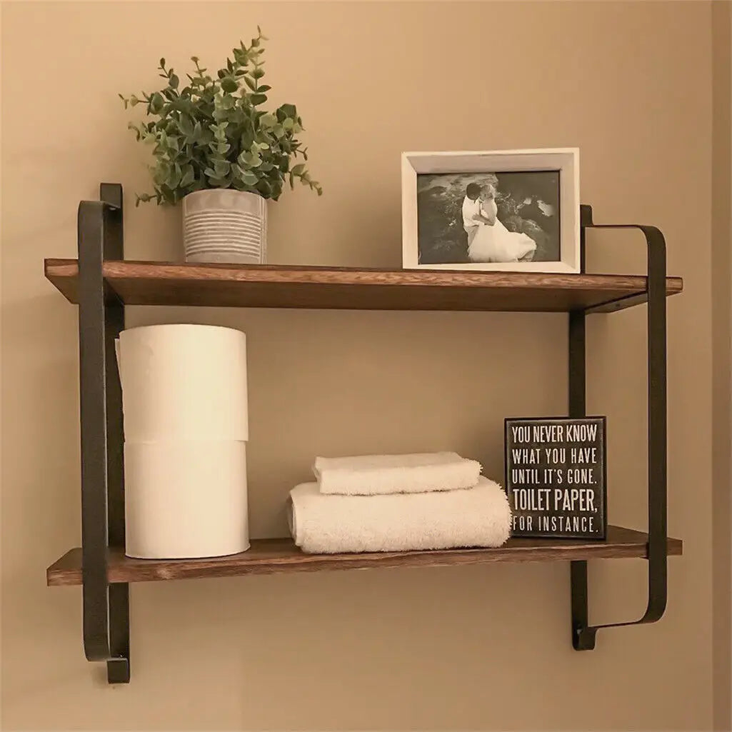 2-Tier Wooden Floating Wall Shelf