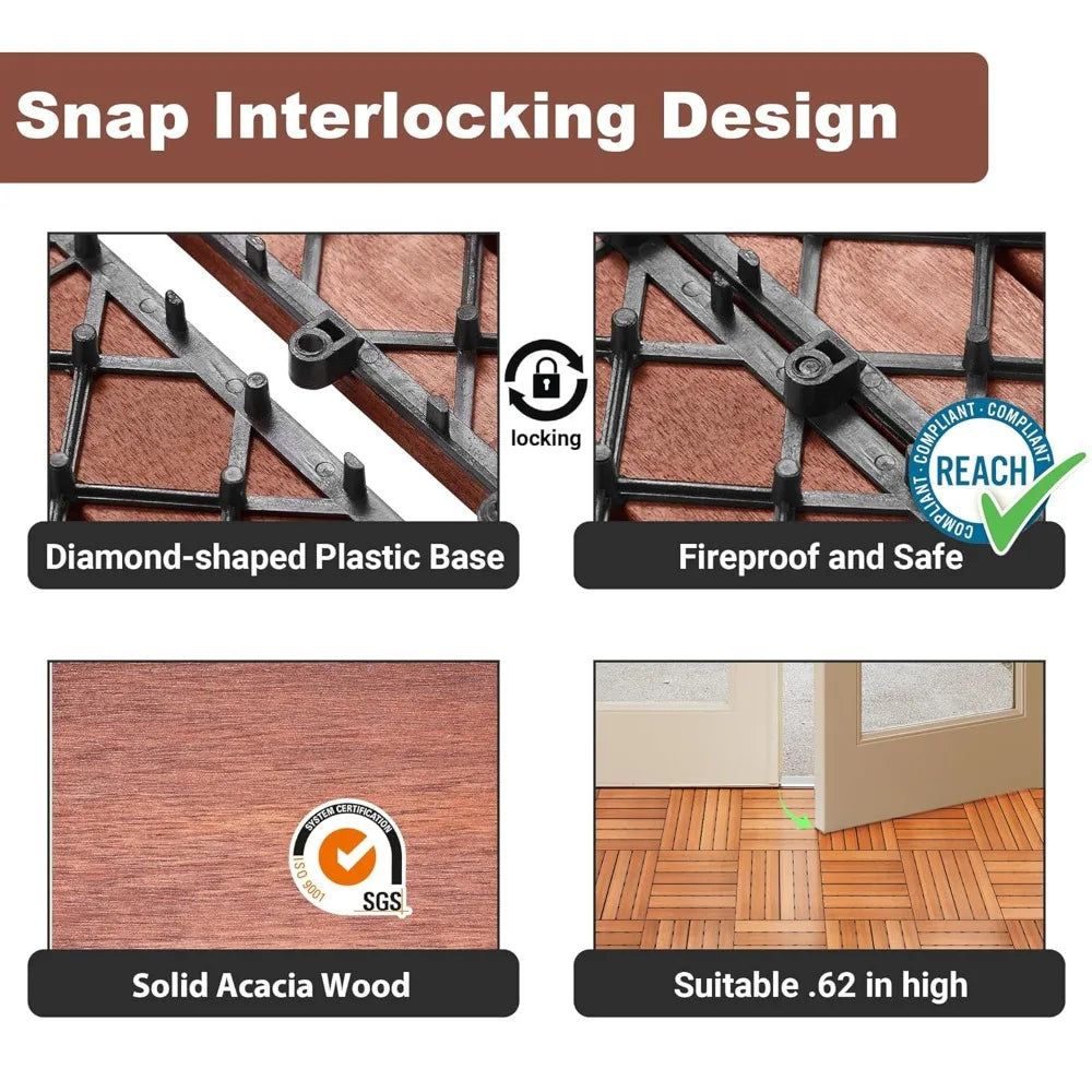 12" x 12" Waterproof Indoor Outdoor Patio Decking