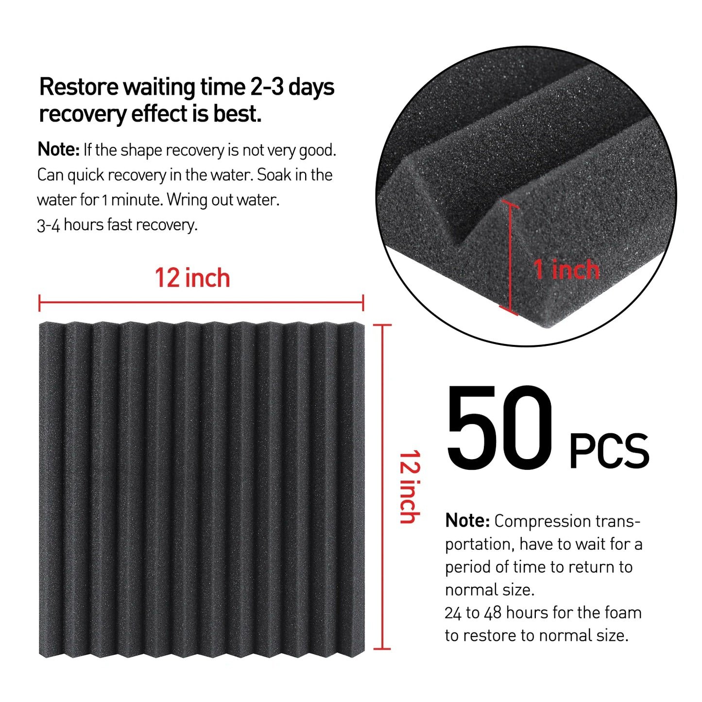 Acoustic Foam Panels 1" x 12" x 12" Sound-Proof