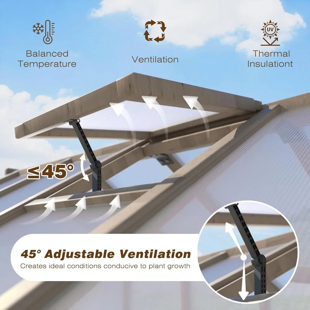 Wooden Greenhouse with Adjustable Vent