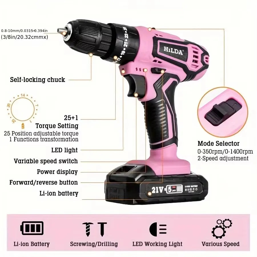 Pink Wireless Power Driver with Bag