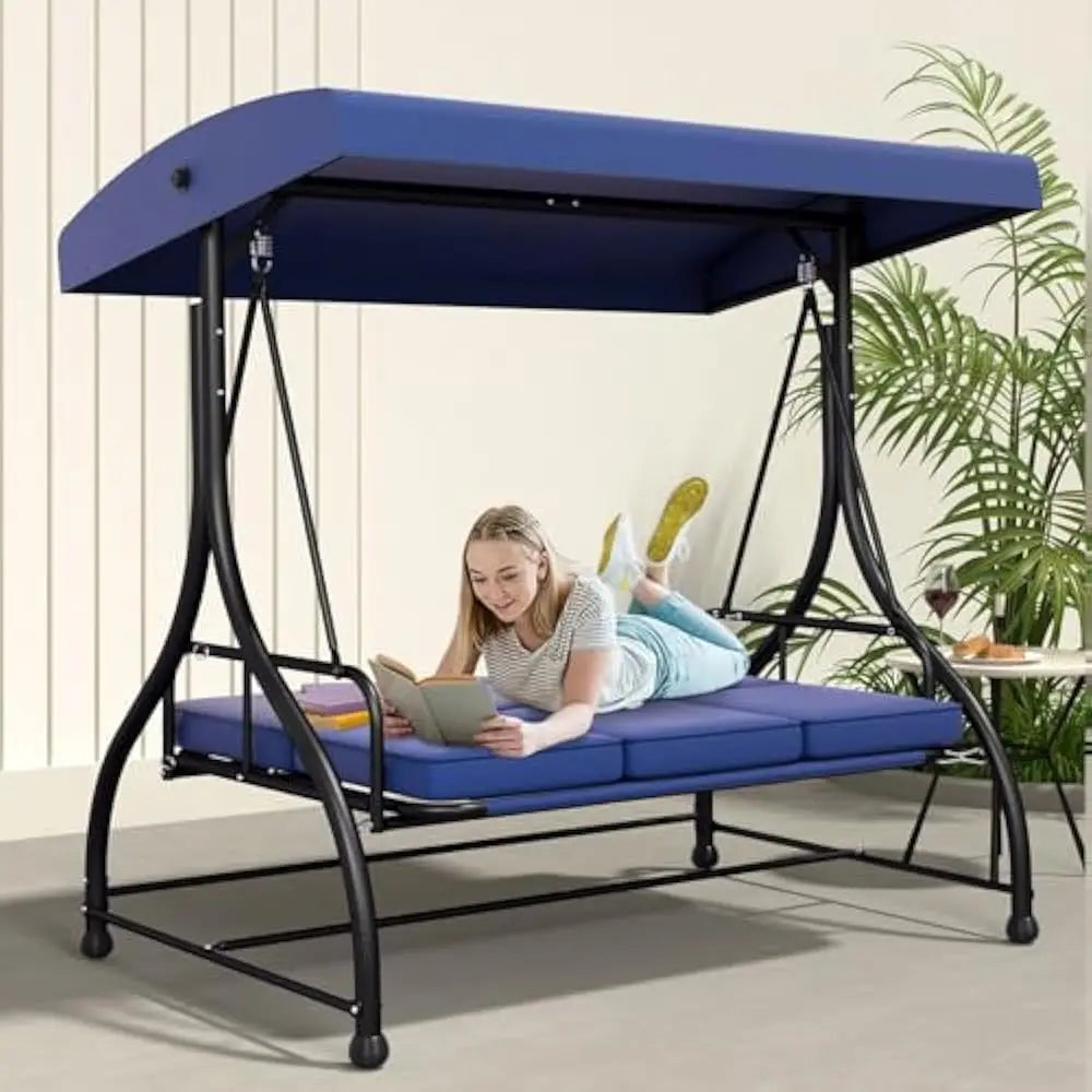 Outdoor Porch Glider Swing with Adjustable Canopy