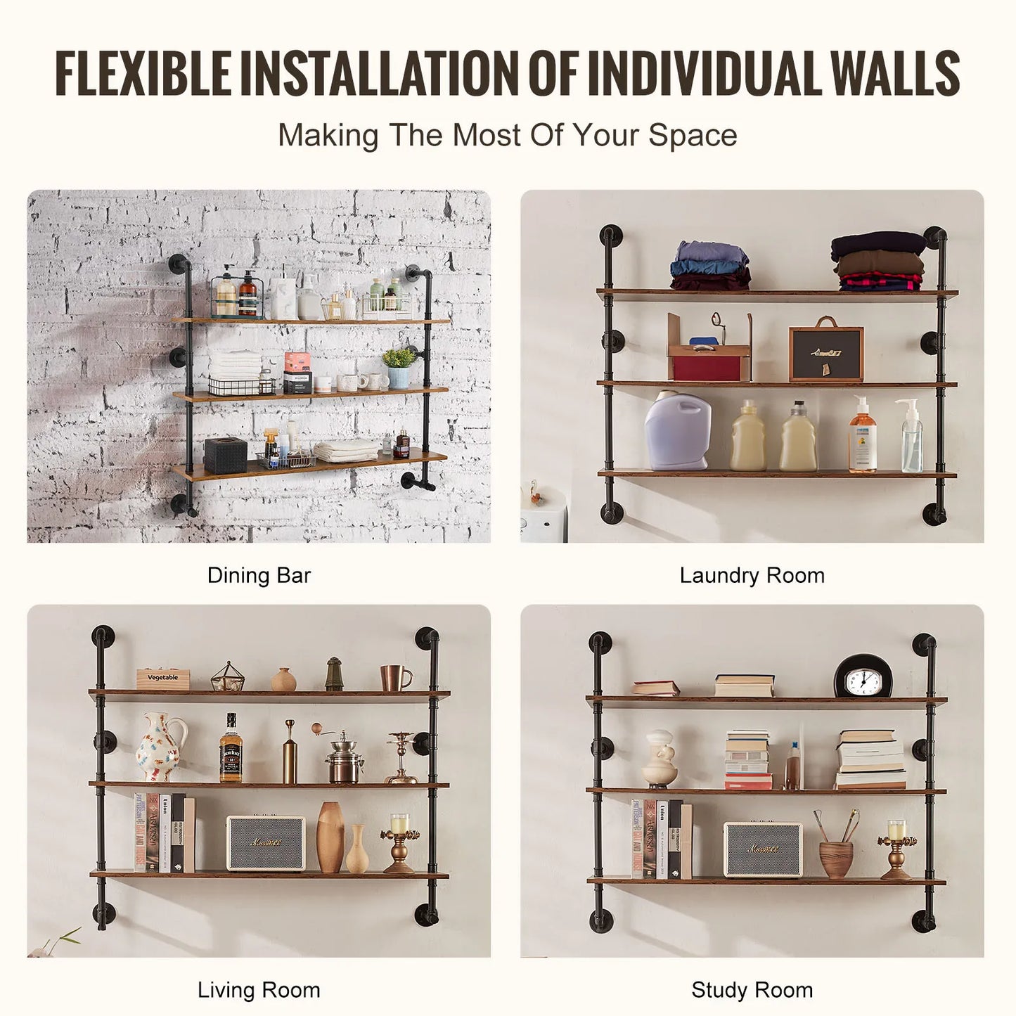 Industrial Pipe Wood Shelves