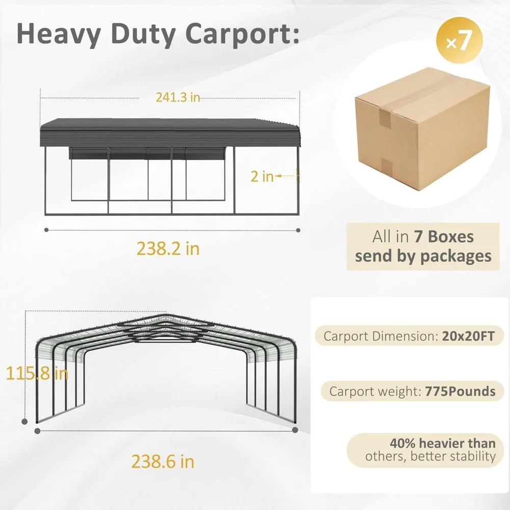 20' x 20' Outdoor Heavy Duty Metal Carport, Canopy
