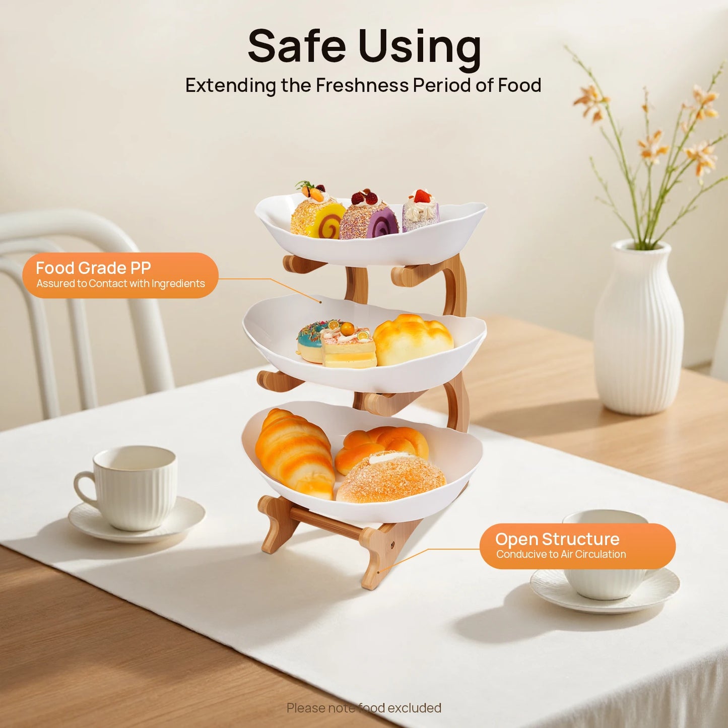 3-Tier Serving Bowls with Wood Stand
