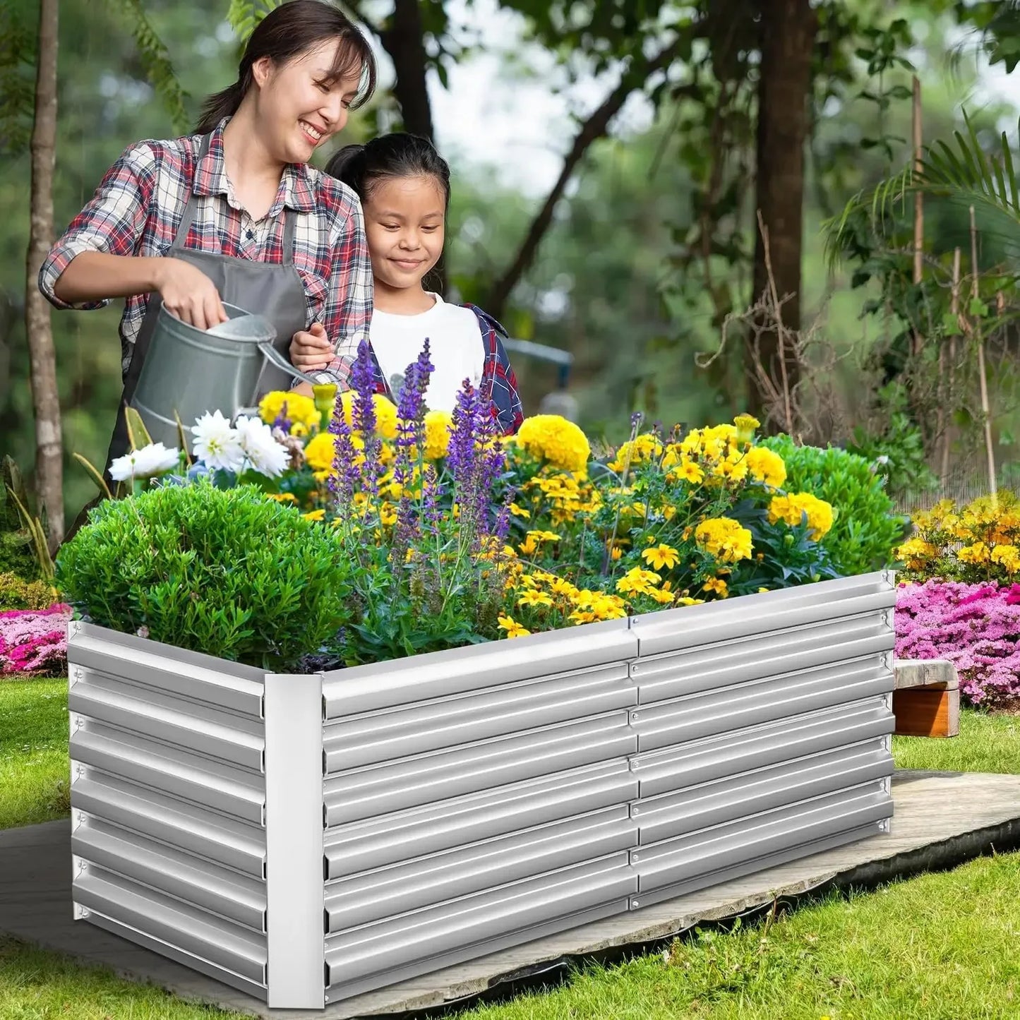 8x4x2ft Galvanized Garden Raised Bed Outdoor Planter Box