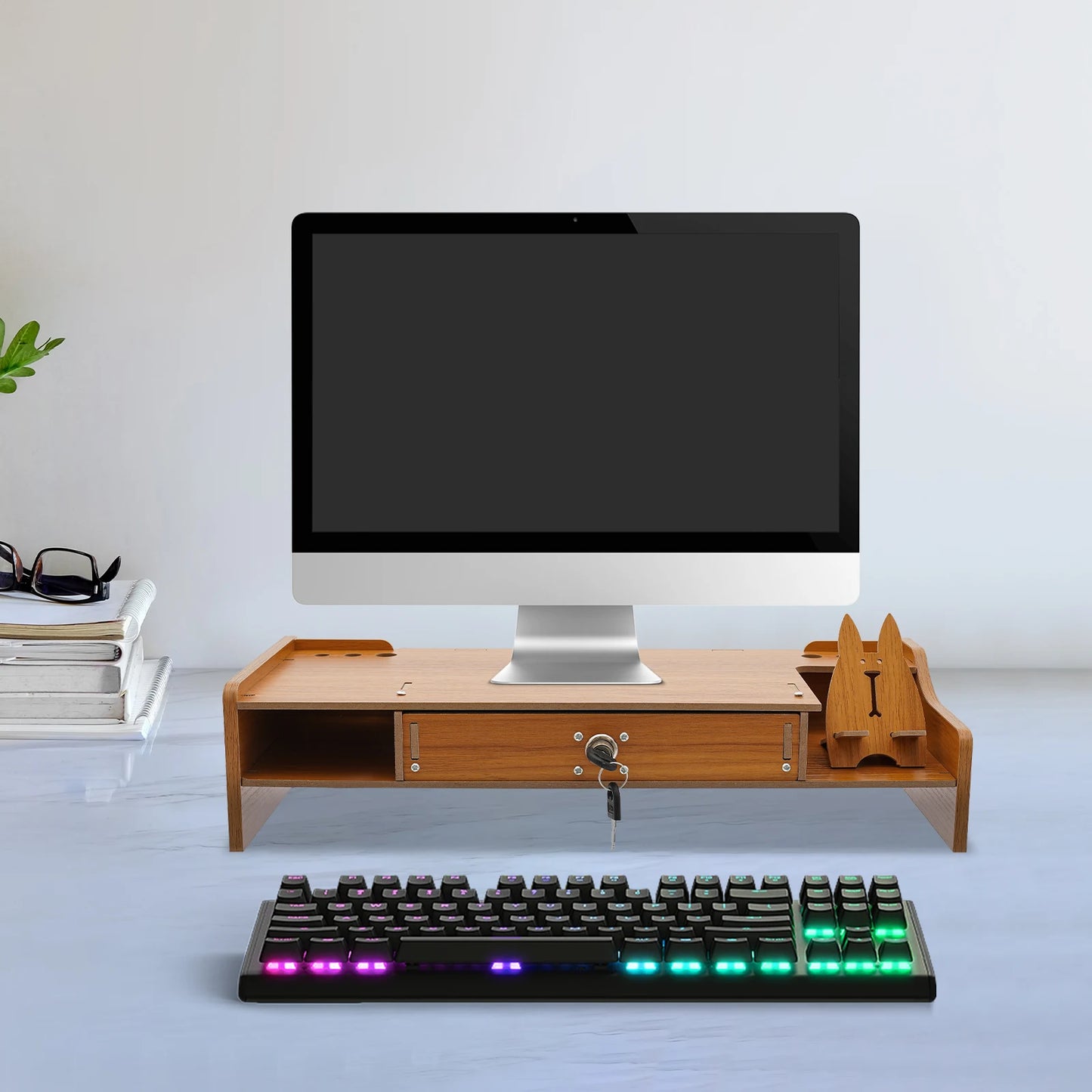 Wooden Desk Organizer Laptop Computer Monitor Stand
