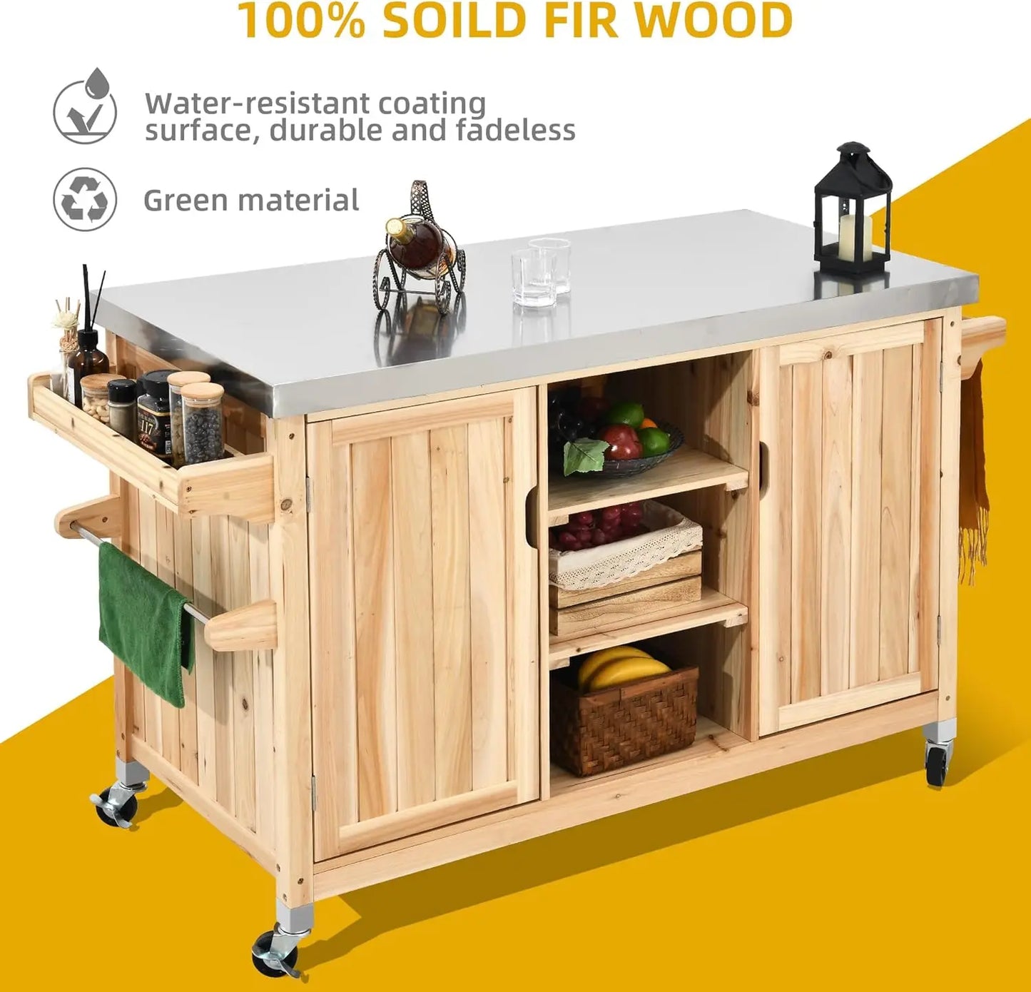 XL Solid Wood Outdoor Table and Storage Cabinet