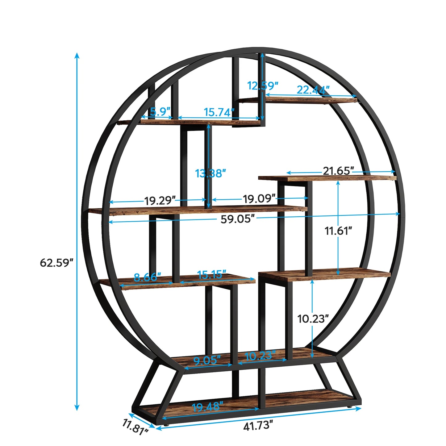 Round Wood Bookshelf with Staggered Shelves