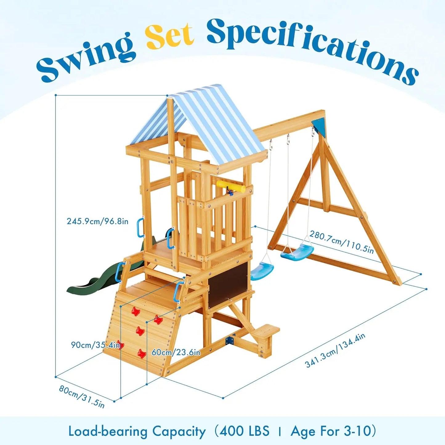 Wooden Swing Set with Play Area