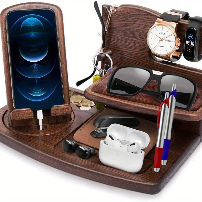 Elegant Wooden Phone Holder & Organizer