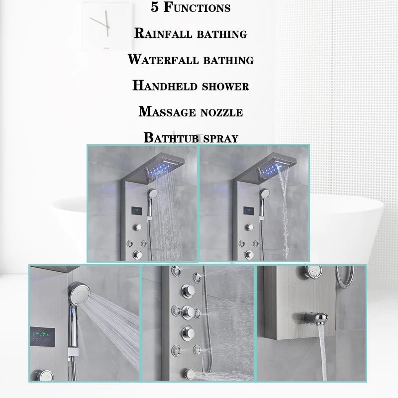 Rainfall Shower Panel Faucet Set LED System