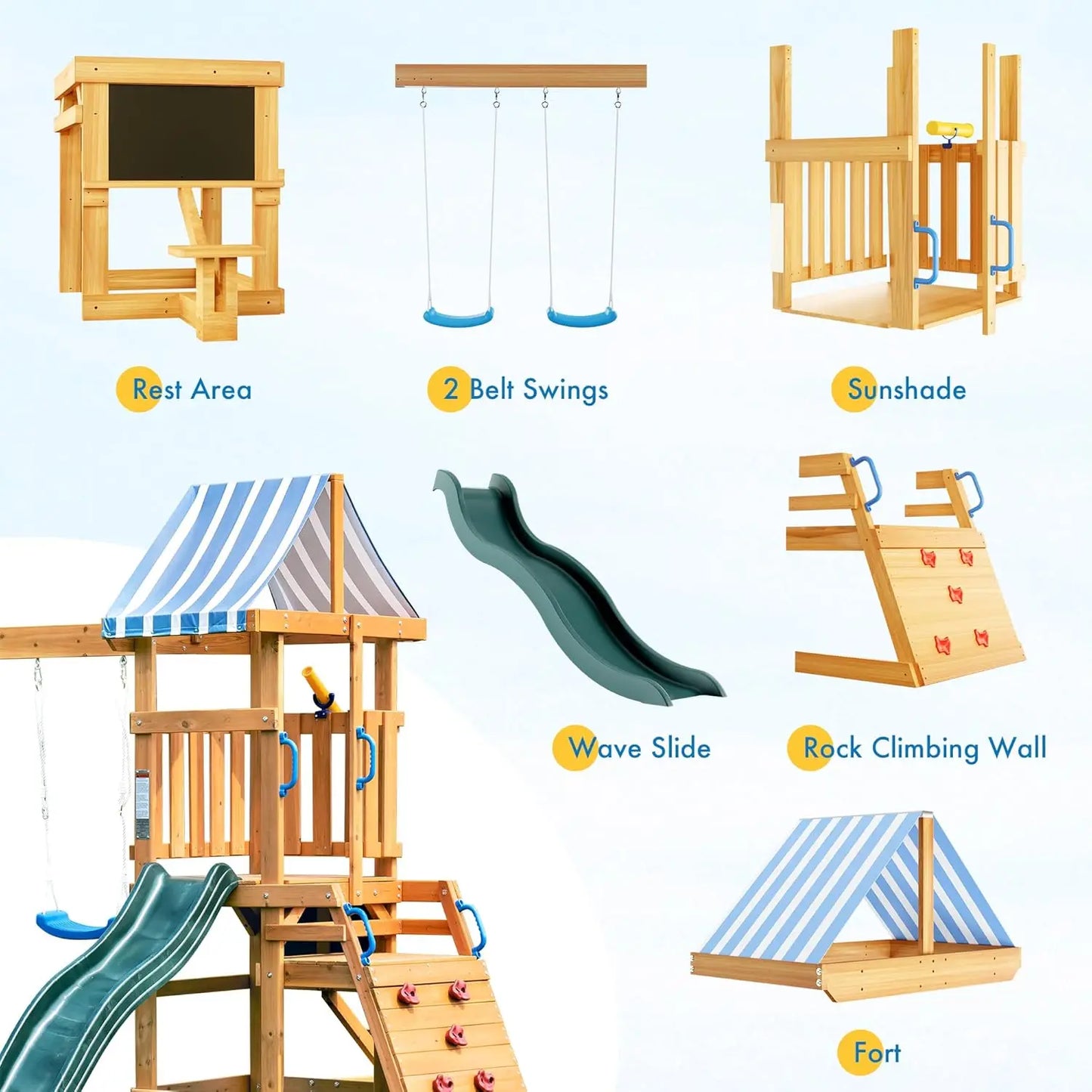 Wooden Swing Set with Play Area