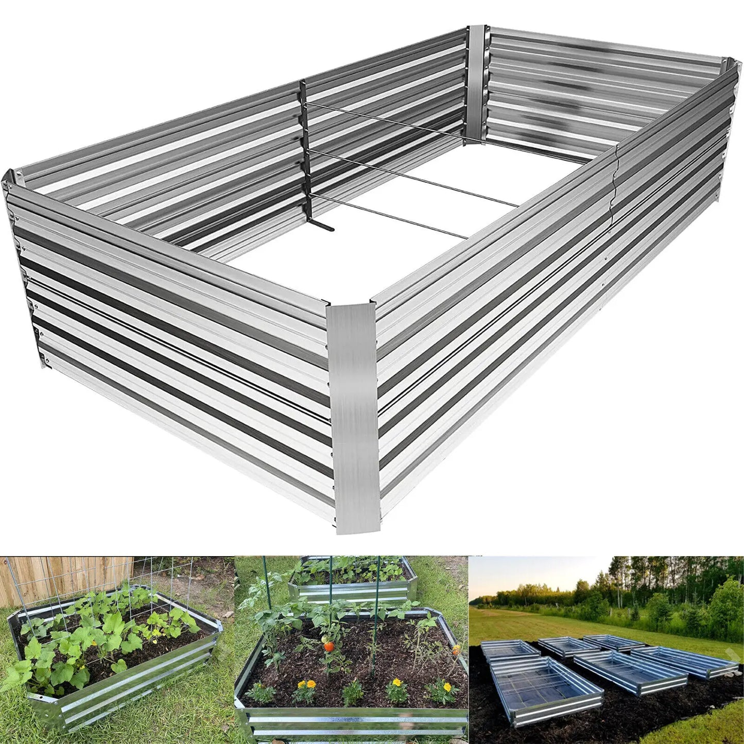 8x4x2ft Galvanized Garden Raised Bed Outdoor Planter Box