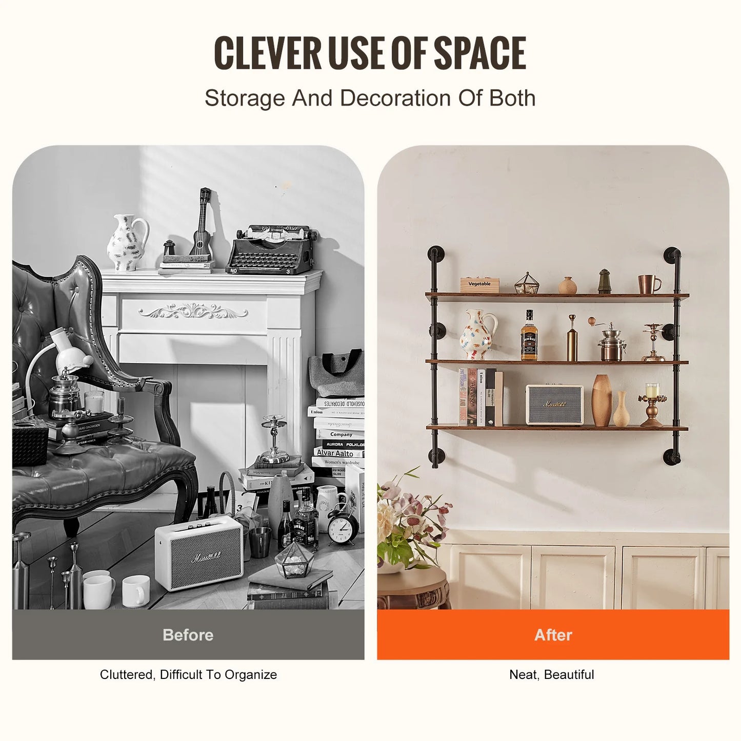Industrial Pipe Wood Shelves