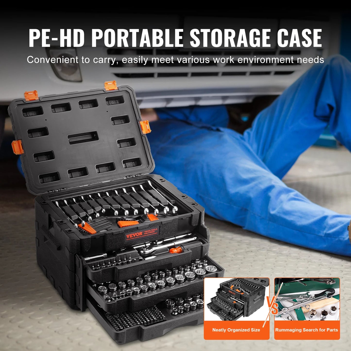 Mechanics Tool Set and Socket Set 450 Pcs 1/4" 3/8" 1/2" Drive Deep and Standard Sockets