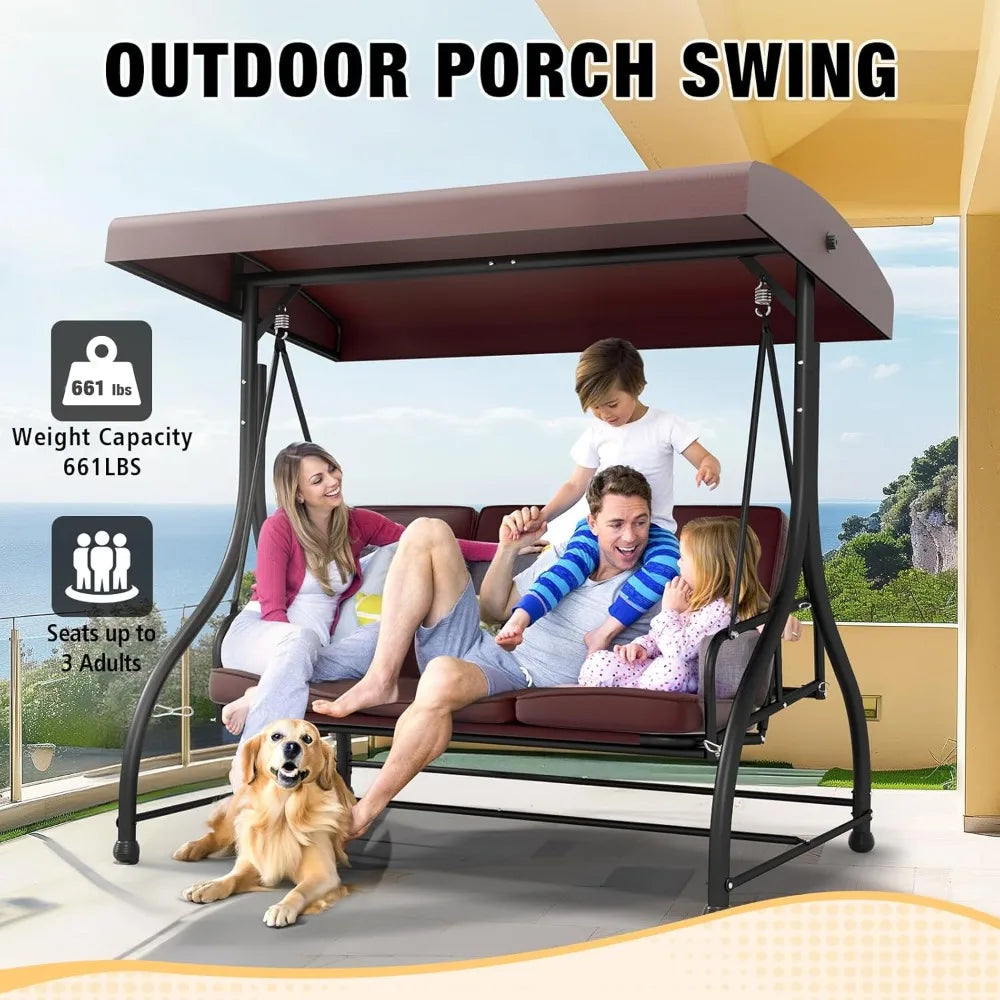 Outdoor Porch Glider Swing with Adjustable Canopy
