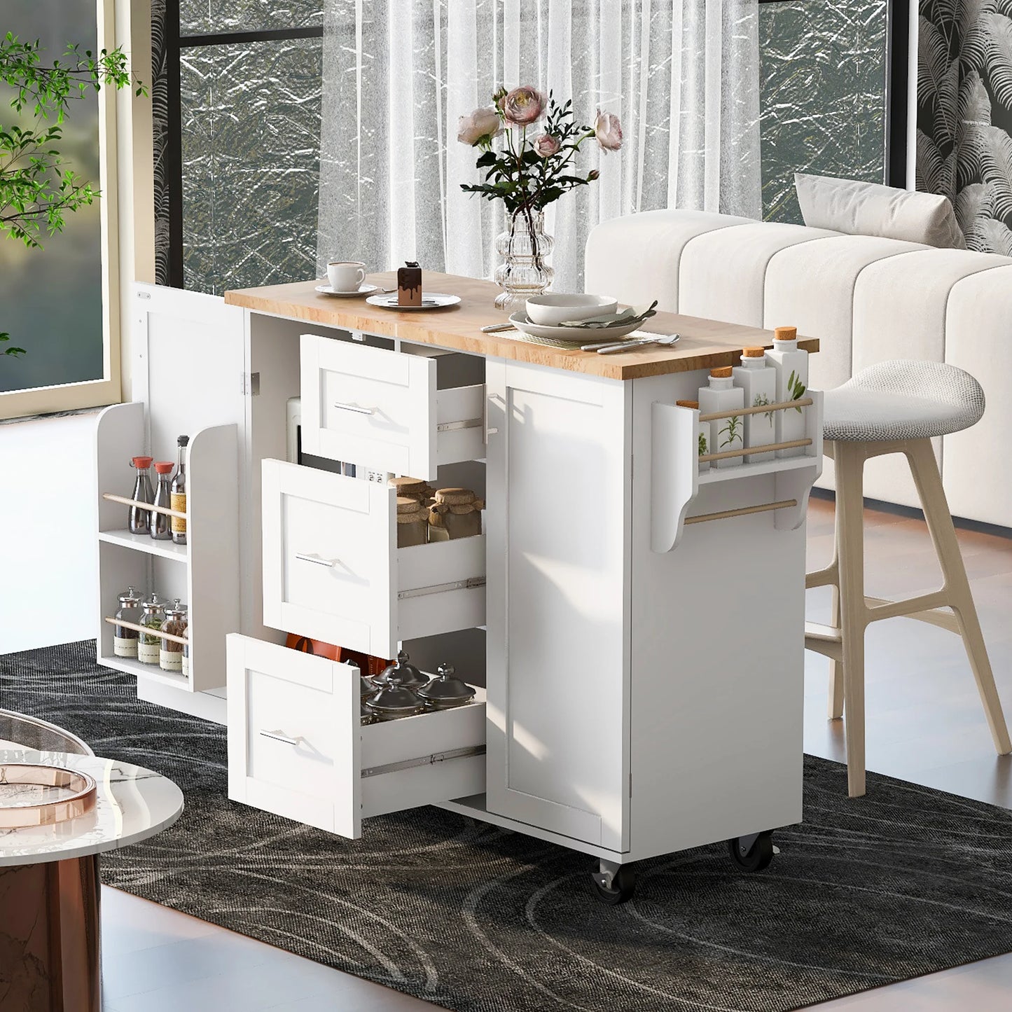 Rolling Kitchen Island with Storage