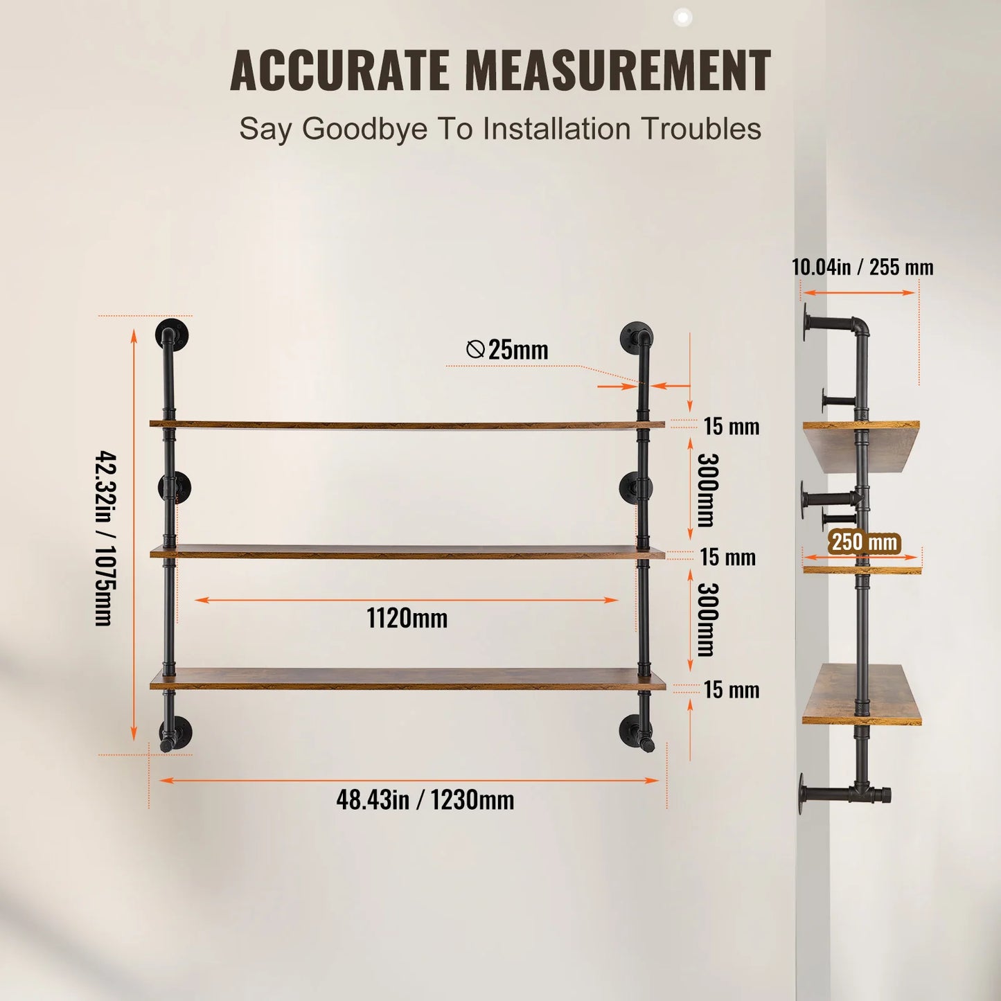Industrial Pipe Wood Shelves